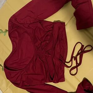 Red Long Sleeve Crop Top